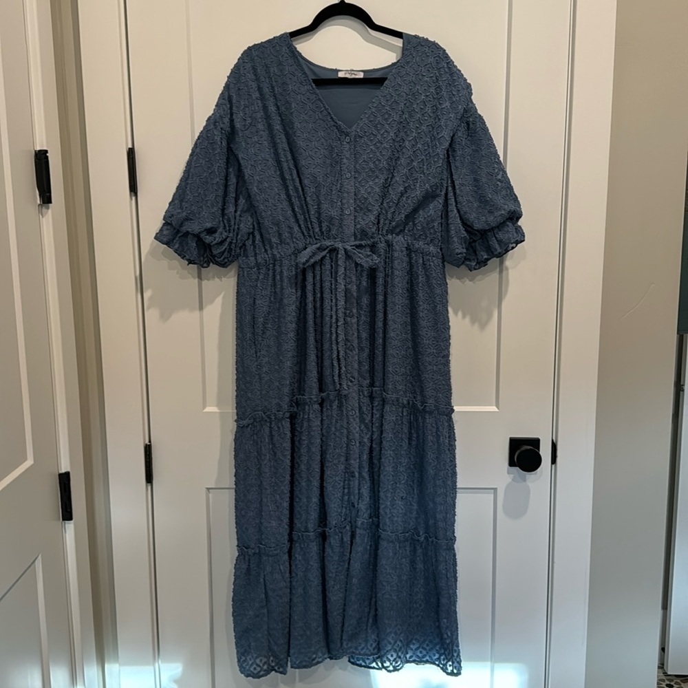 Beautiful textured blue Polagram 3XL maxi dress. Has pockets & fully lined.